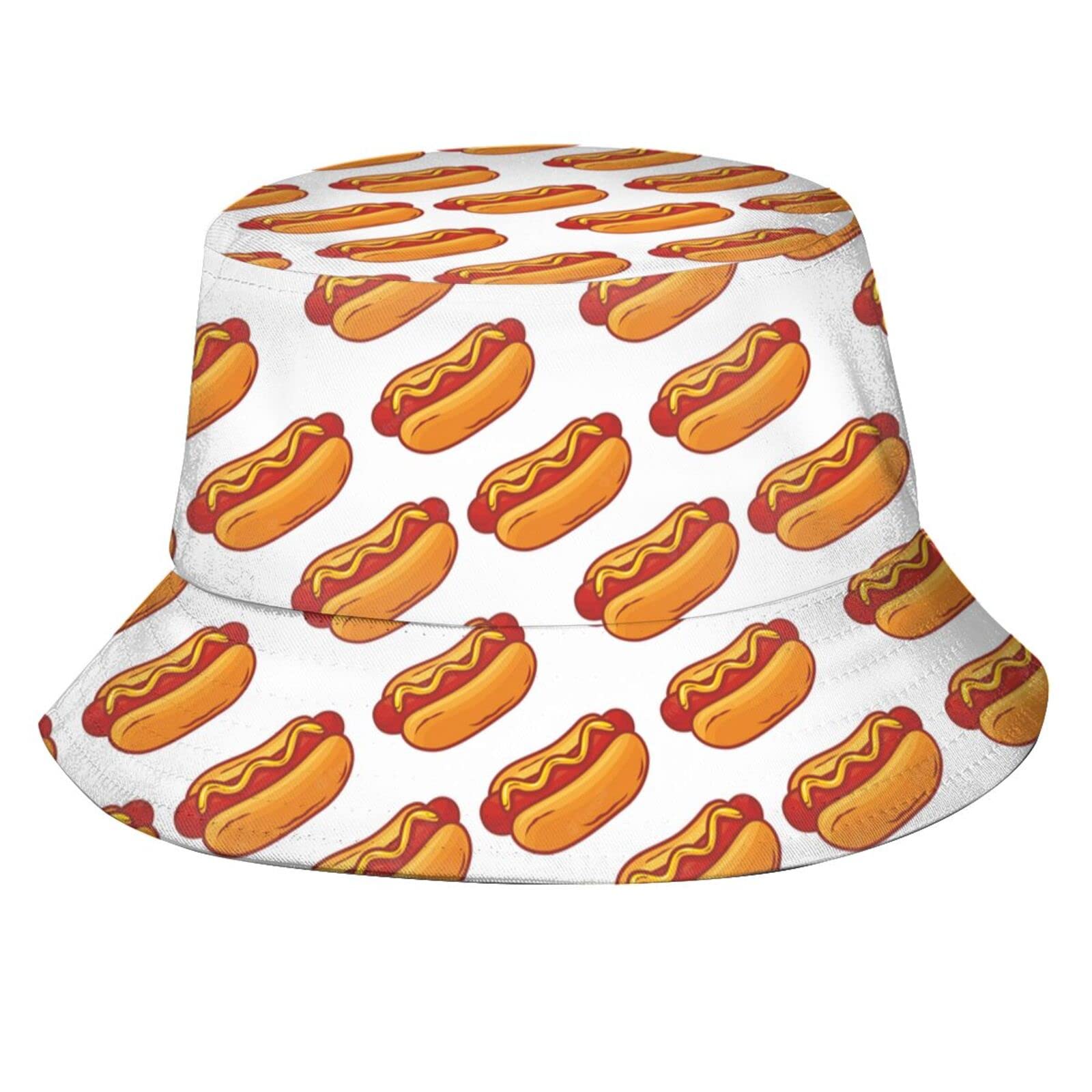 Lsjuee Hot Dog Bucket Hat Packable Funny Food Fisherman Cap Lightweight Outdoor Summer Travel Beach Sun Hats for Men Women Boy Girl