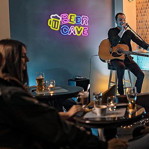 Miniatura 5 de Lucunstar Letrero de neón de cueva de cerveza, letrero de cerveza, letrero de neón para habitación, letreros de neón LED para hombre, cueva, pub,