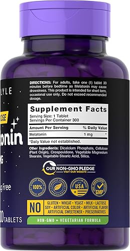 Miniatura 2 de Carlyle Melatonina 1 mg | 300 tabletas de baja dosis | Ayuda sin medicamentos | Vegetariano, sin OMG, sin gluten