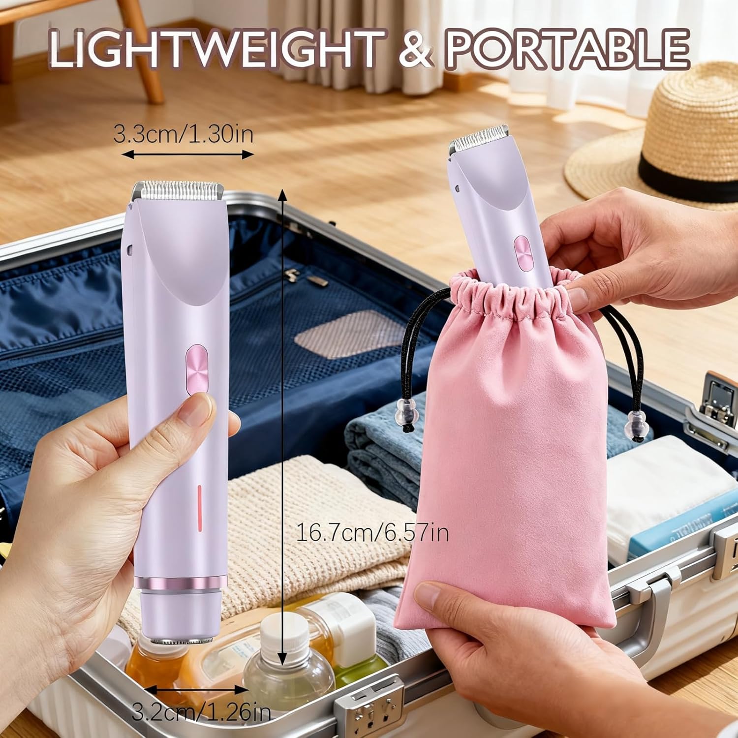 Bikini Trimmer for Women, 2 in 1 Dual-Head Electric Shaver for Women Pubic Hair, Waterproof Wet/Dry Use Body Hair Trimmer and Face Razors, Rechargeable Hair Removal for Bikini Legs Face Underarm Arm - Image 7