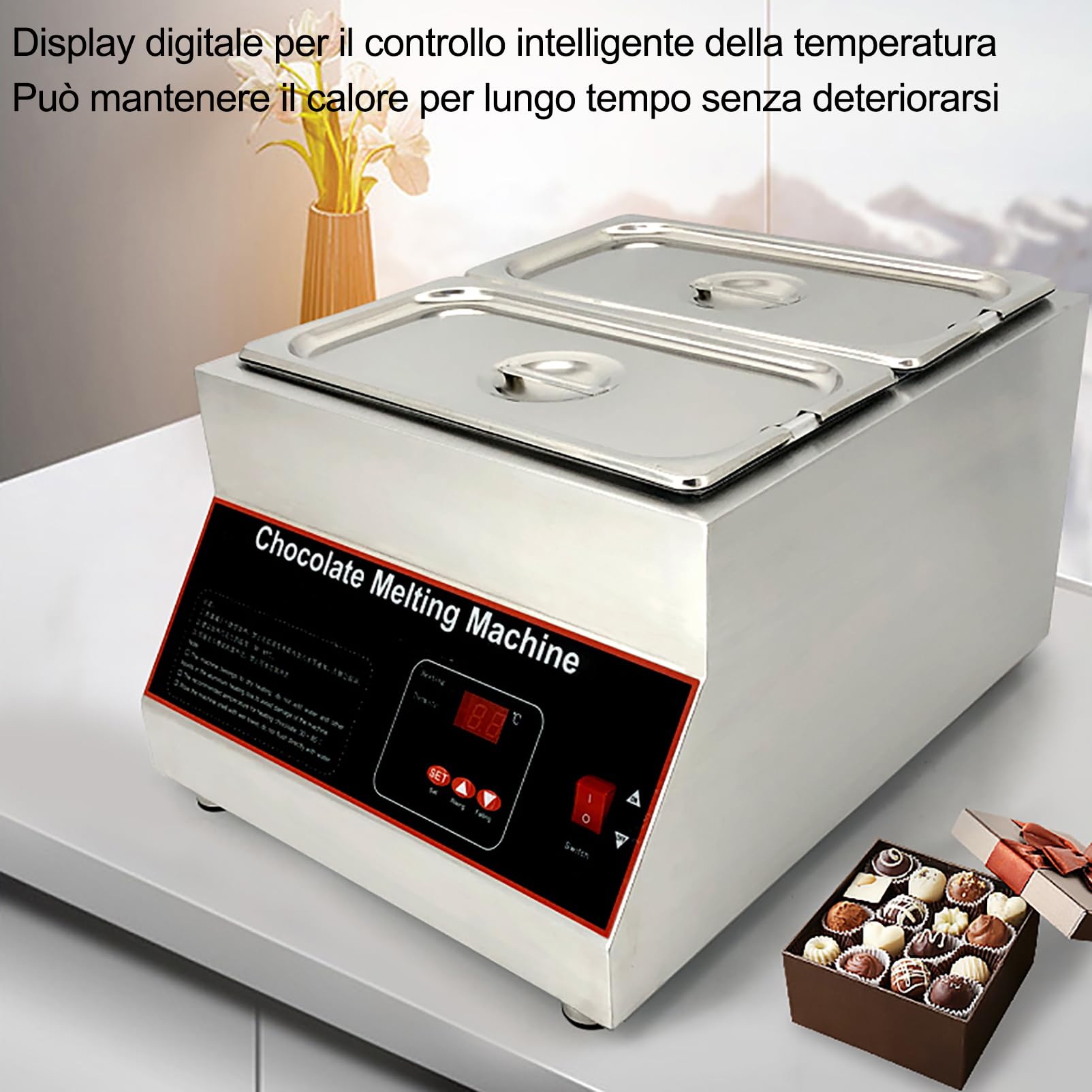 Temperatrice cioccolato, Macchina per fusione di cioccolato, Non è necessario aggiungere acqua, controllo intelligente della temperatura con display digitale Isolamento continuo 6KG*2