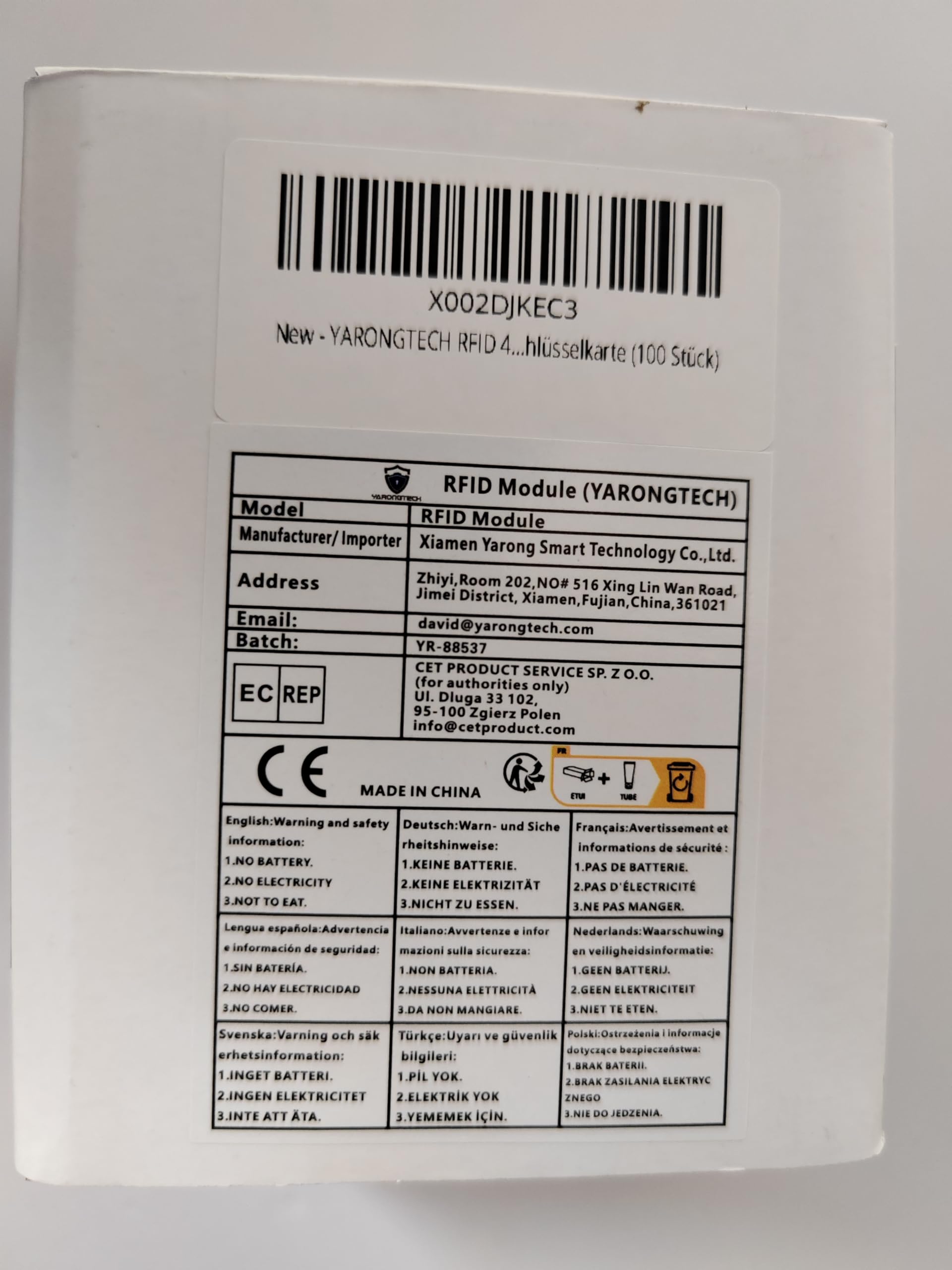 YARONGTECH Scheda RFID 4K 13,56 MHz ISO 14443A chiave bianca (confezione da 100)