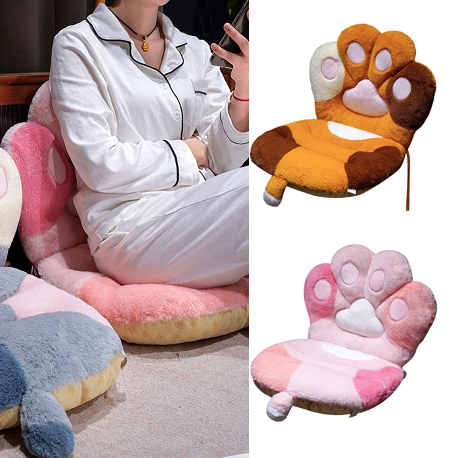 Cojín de asiento de gatito peludo, cojín multifuncional para el suelo con relleno amigable, almohada trasera de dibujos animados