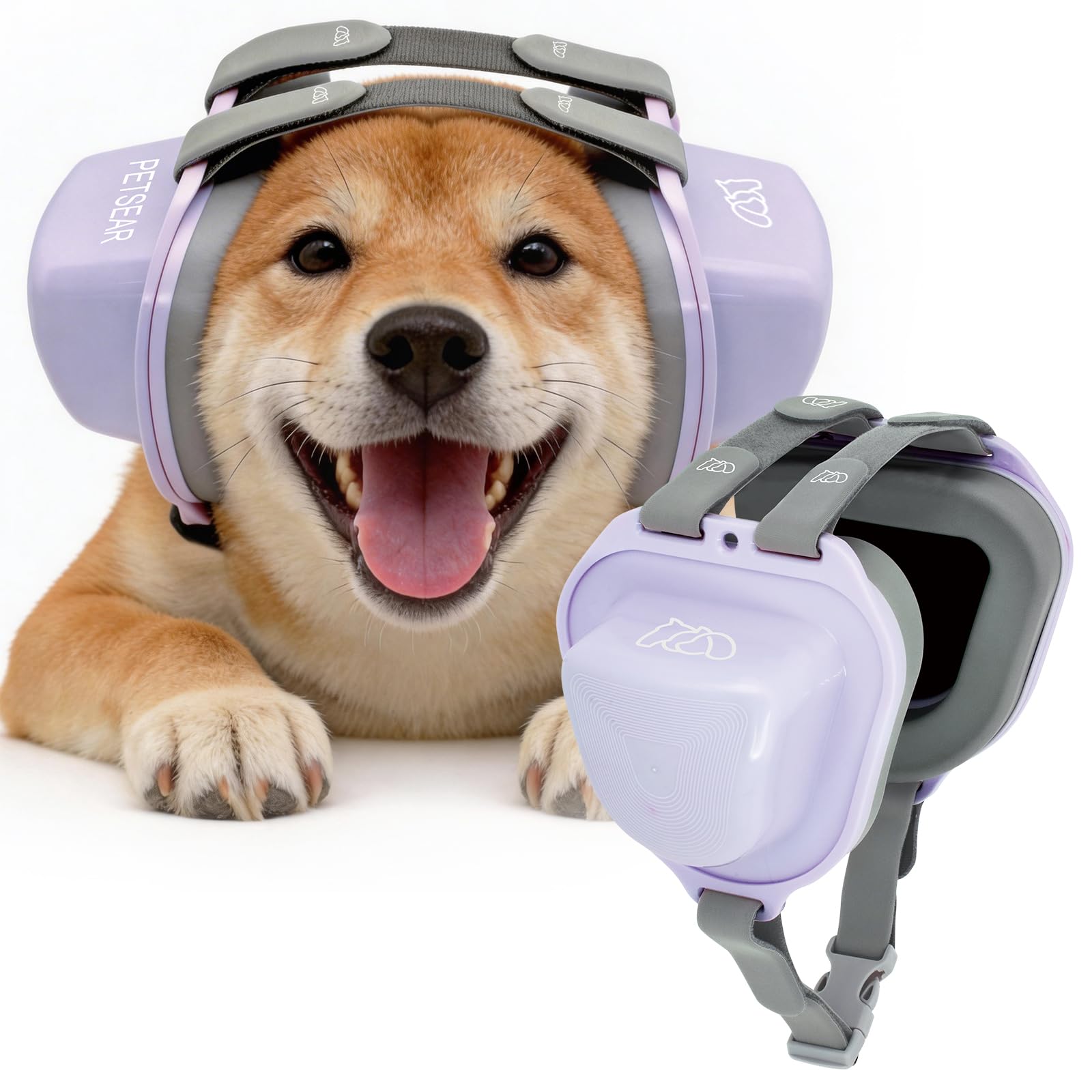 PETSEAR - Orejeras para perro, protección contra el ruido para fuegos artificiales, trueno, avión, auriculares con cancelación de ruido NRR de 29 dB, espuma de poliuretano suave y material ABS