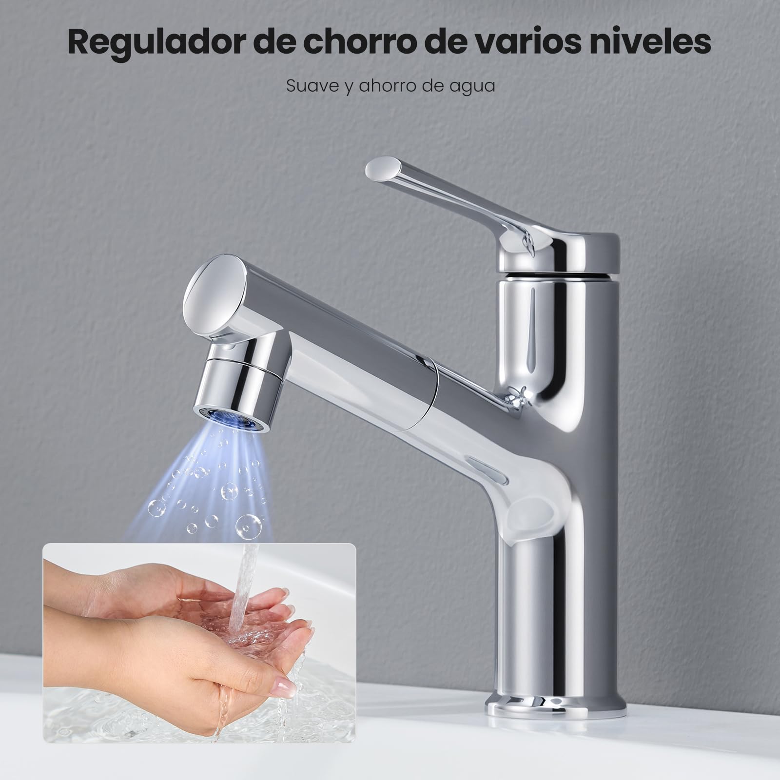 CECIPA Grifo Lavabo baño Cromo con ducha extraíble para lavar el cabello | Grifo Lavabo Grifo de alta presión para lavabo de baño,2 Modos de Flujo de Agua Cromo