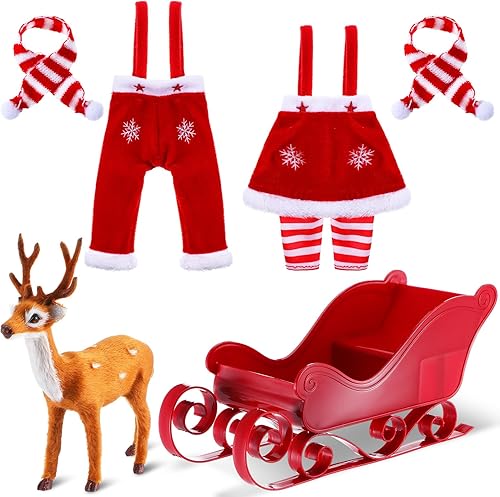 Miniatura 7 de Meooeck Juego de 6 accesorios de elfo de Navidad que incluye 2 ropa de muñeca elfo navideña y 4 accesorios novedosos de elfo para niños (patines