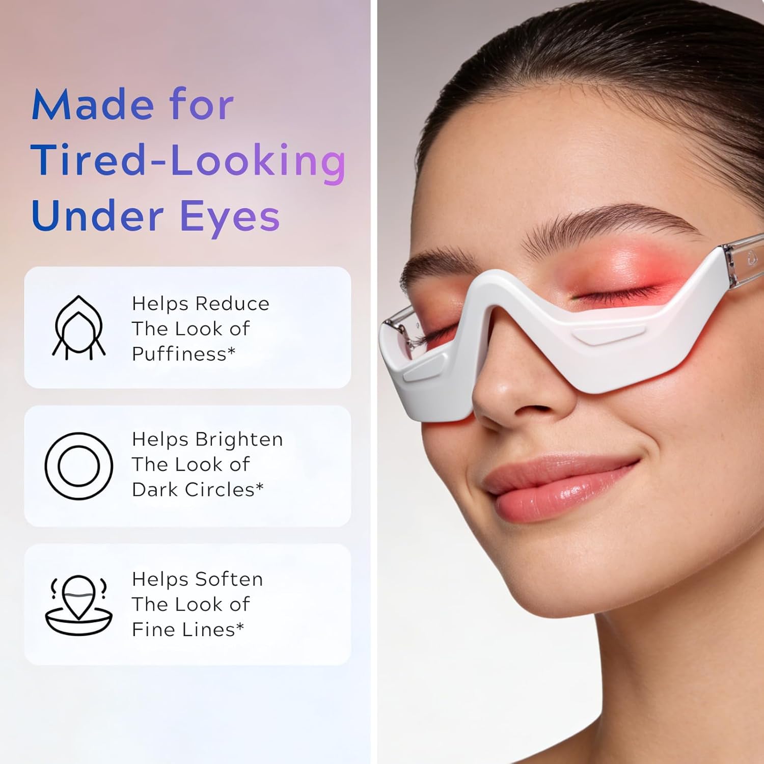 Under Eye 𝐑𝐞𝐝 𝐋𝐢𝐠𝐡𝐭 Device - 3 Modes Under Eye Glasses, Eye Massager for Under Eye Bags, Puffiness & Fine Lines - 10-mins Hands-Free Use, Type-C, Portable