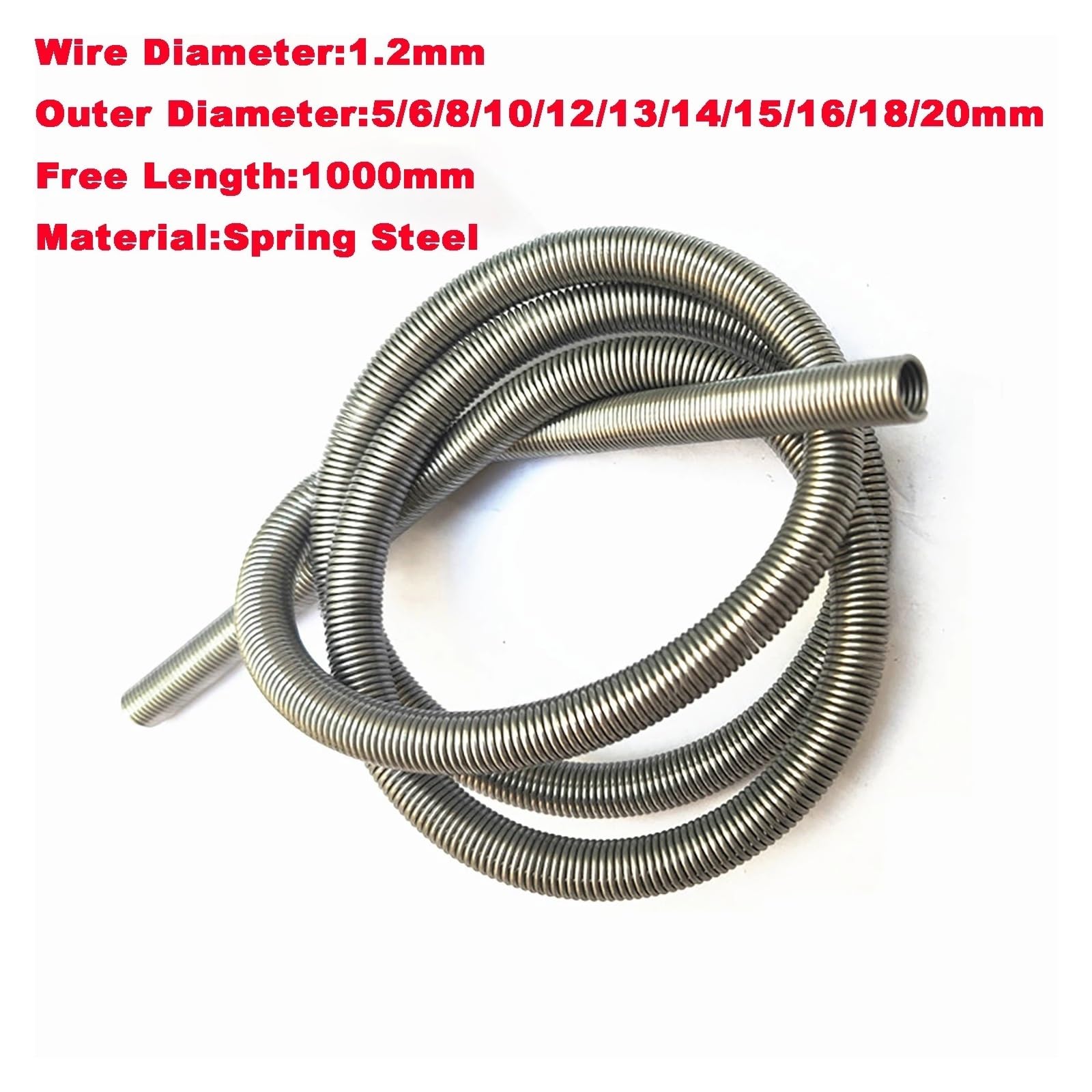 1PCS Draht 1,2mm 1 Meter Lange Spule Feder Stahl Zugfeder Zugfeder Heraus Durchmesser(1.2x14x1000mm)