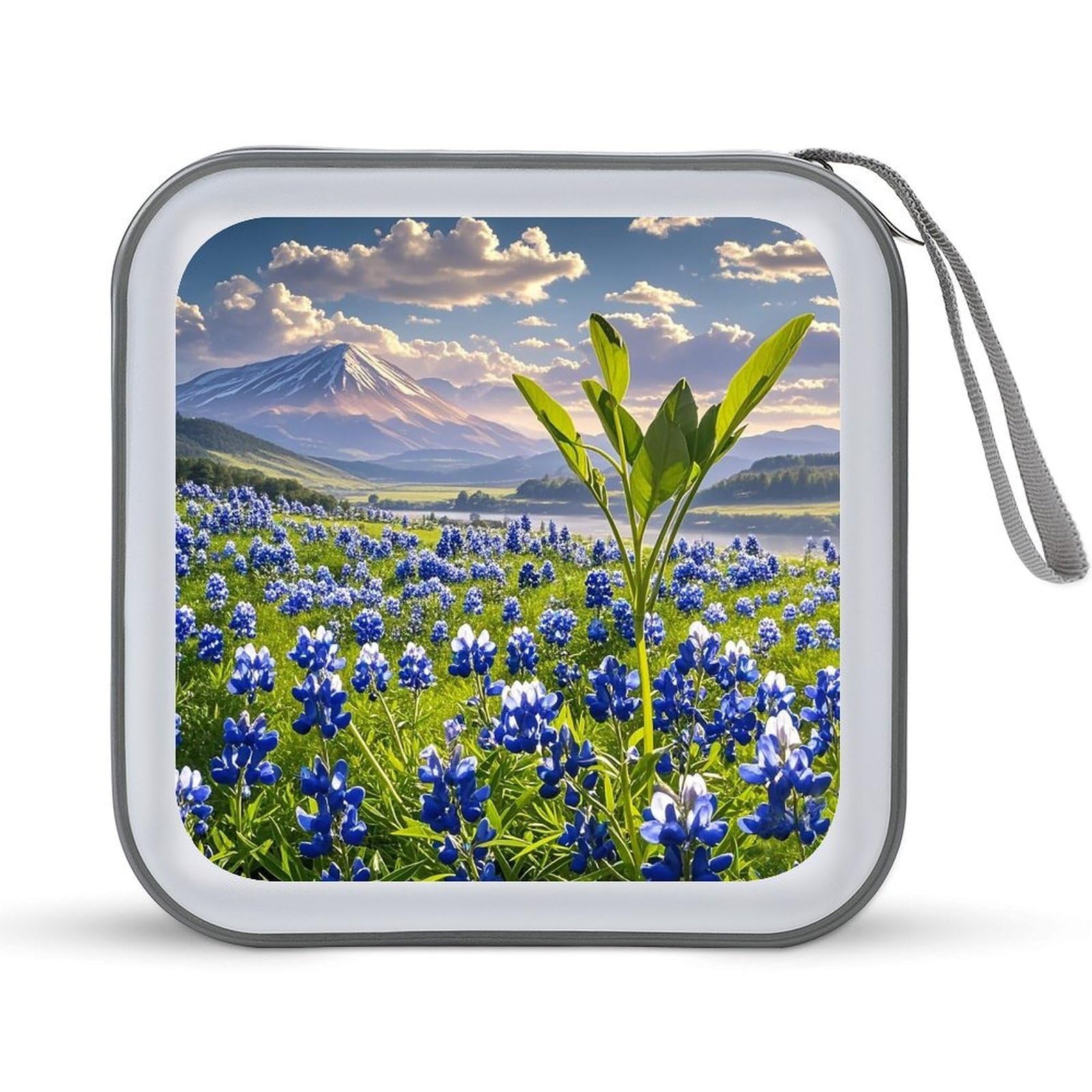 VstaDank Bluebonnets Scenery CD Case 40 Capacity Protective DVD Cases with Zipper Portable CD Collection Bag DVD Boxes Holder with Handle for Movie Blu Ray Audio Disk Music