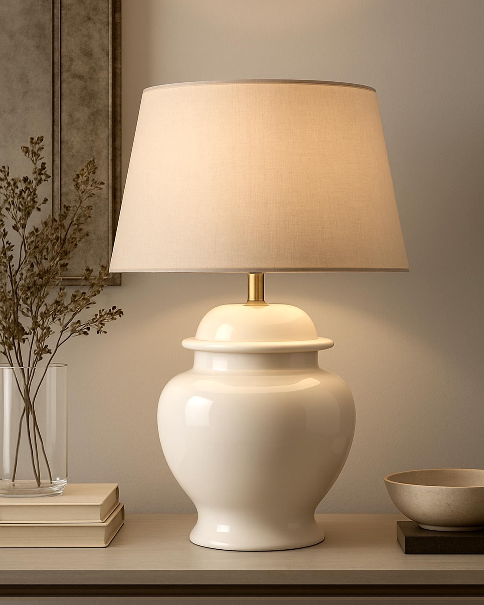 Homesake Ceramic Table Lamp Shade Empire, Table Night Lamps for Bedroom, Home Decoration Bedside Living Room, Corner Table for Living Room Decor, Home Decor Items - Off White, Pack of 1