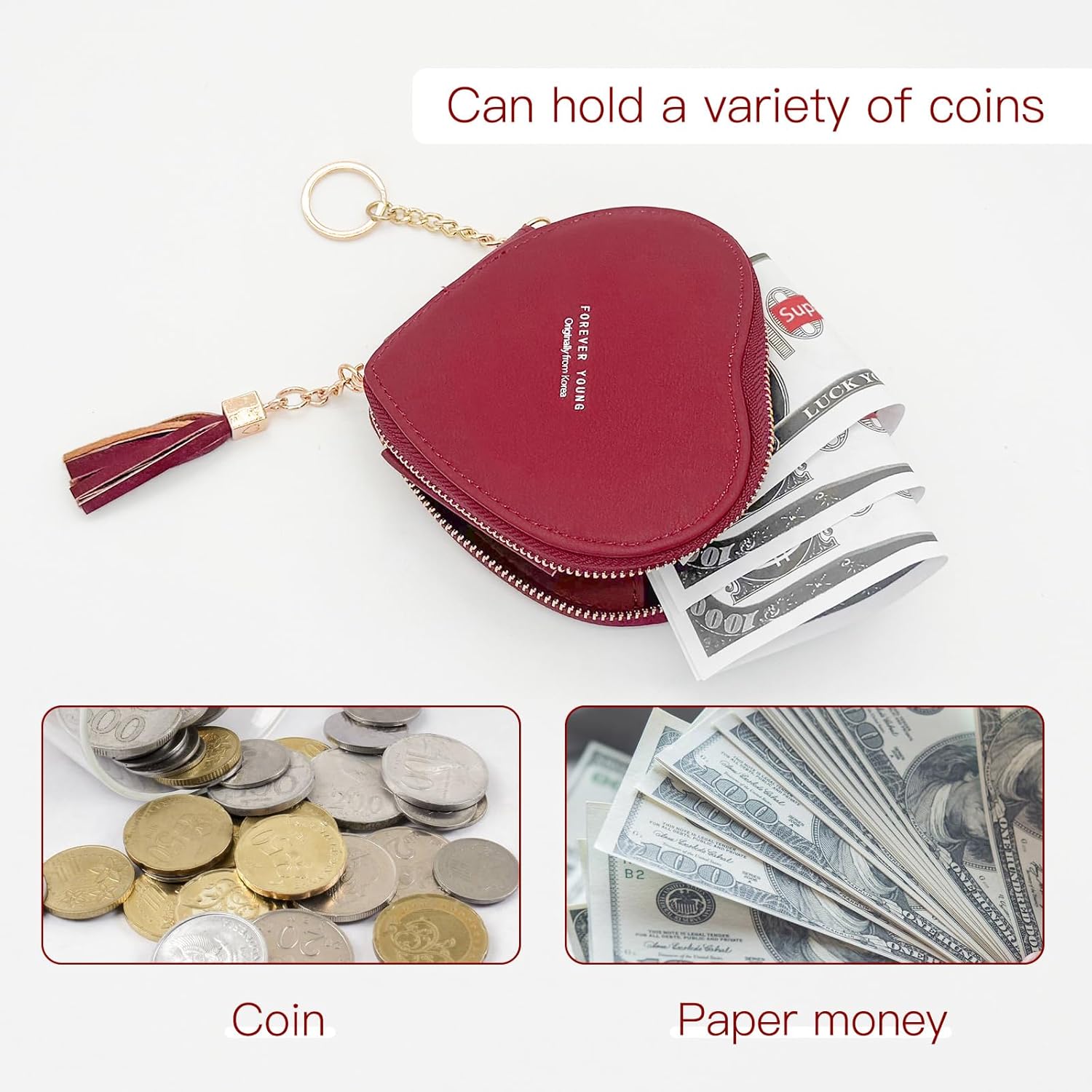 PUハート型ポーチキーホルダー | 3COINS(スリーコインズ)レディース | PAL CLOSET(パルクローゼット) -  パルグループ公式ファッション通販サイト FuninCrea コイン パース、PUレザーキーチェーンウォレットカットスモールポーチ、ジッパー付きチェンジパース、ハート型レディー