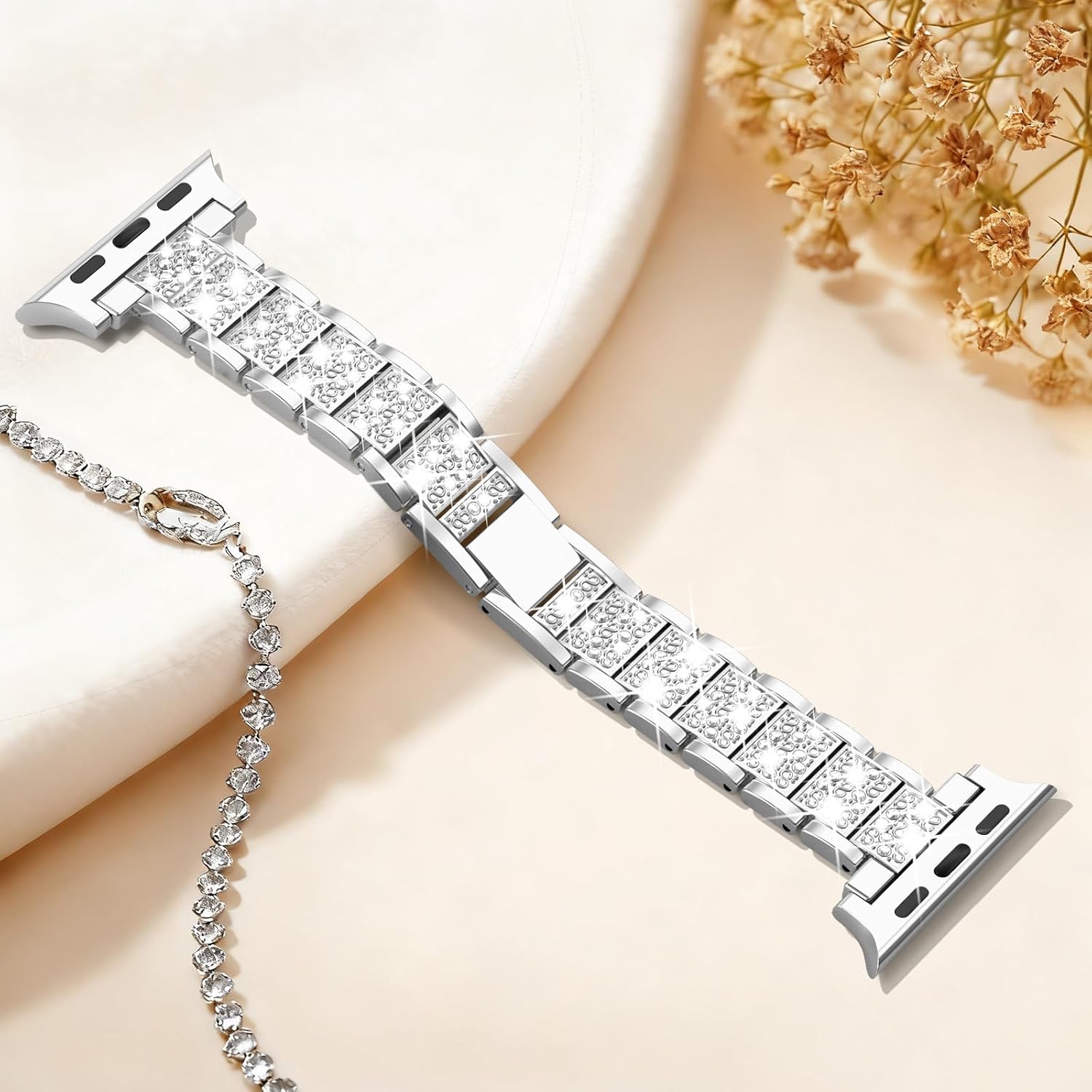 KADES Compatible with Apple Watch Band for Women, Fits for Series 11/10 (46/42mm), Series 9/8/7 (45/41mm), Series 6/5/4/SE (44/40mm), Series 3/2/1 (42/38mm), Shiny Rhinestone Metal Bracelet Strap - Image 9