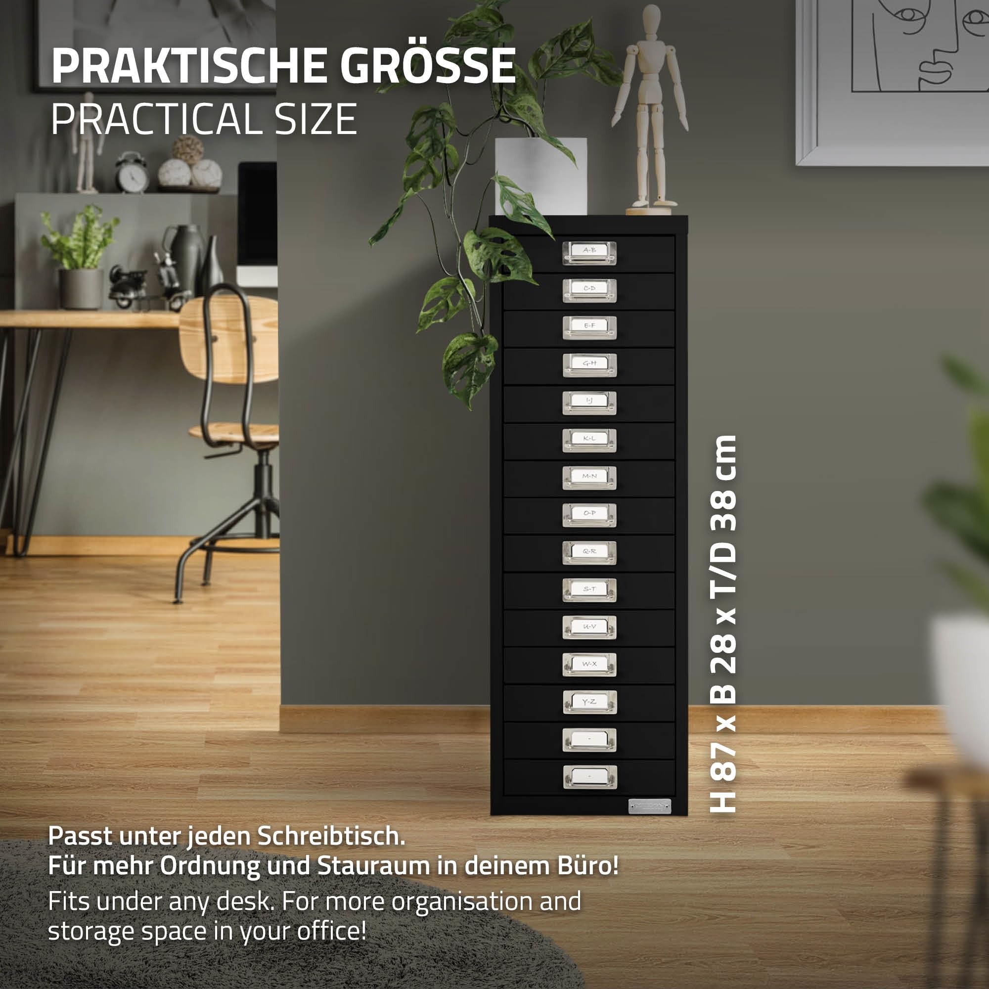 ML-Design Armadio per Archiviazione con 15 Cassetti 28x38x87 cm Nero Cassettiera in Metallo per DIN A4 Schedario per Ufficio con Portaetichette Armadietto in Acciaio Portautensili Portaoggetti