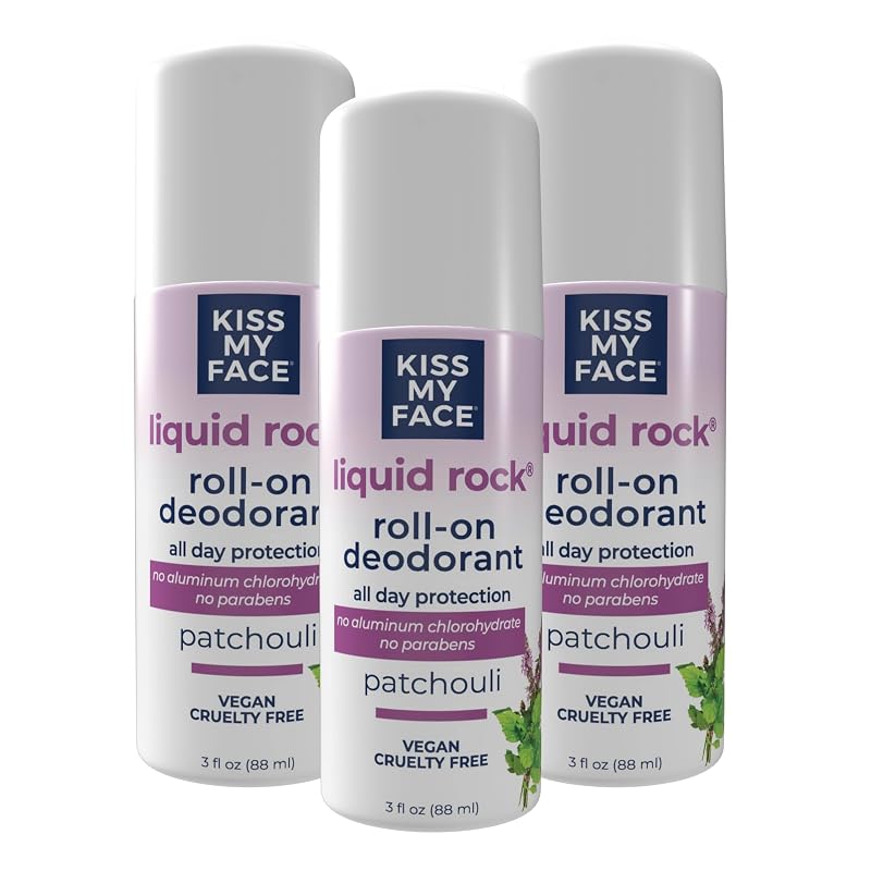 Desodorante roll-on Kiss My Face Liquid Rock com fragrância de patchouli, 90 mL, pacote com 3