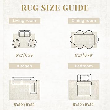 Bedroom Rugs Washable Large Area Rugs 8x10 Foldable Low Pile Print Non-Slip Boho Pattern Rugs for Bedroom Living Room Dining Home Office Beige, 8ftx10ft