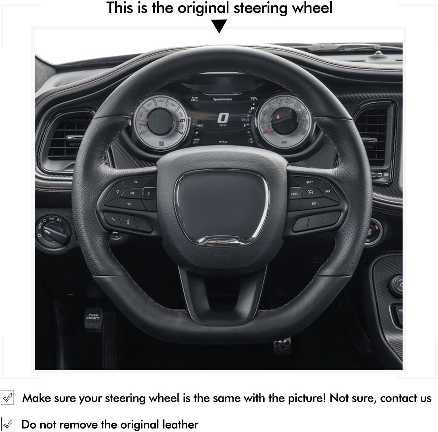 MEWANT Steering Wheel Cover for Dodge Durango R/T 2018-2023 Challenger Scat R/T 2015-2022 Hand-Stitched Car Steering Wheel Wrap