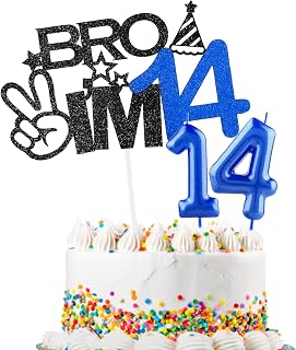 Bro I'm 14 Cake Topper & Happy Birthday Number 14 Candle for Boys Birthday Cake Supplies Big Brother 14th Birthday Party Decorations