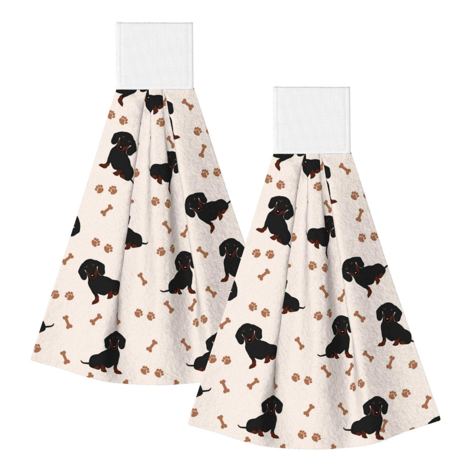 DOPKLNA Dog Dachshund, 2 Pcs Hanging Coral Fiber Hand Towels for Bathroom, Absorbent Kitchen Towels