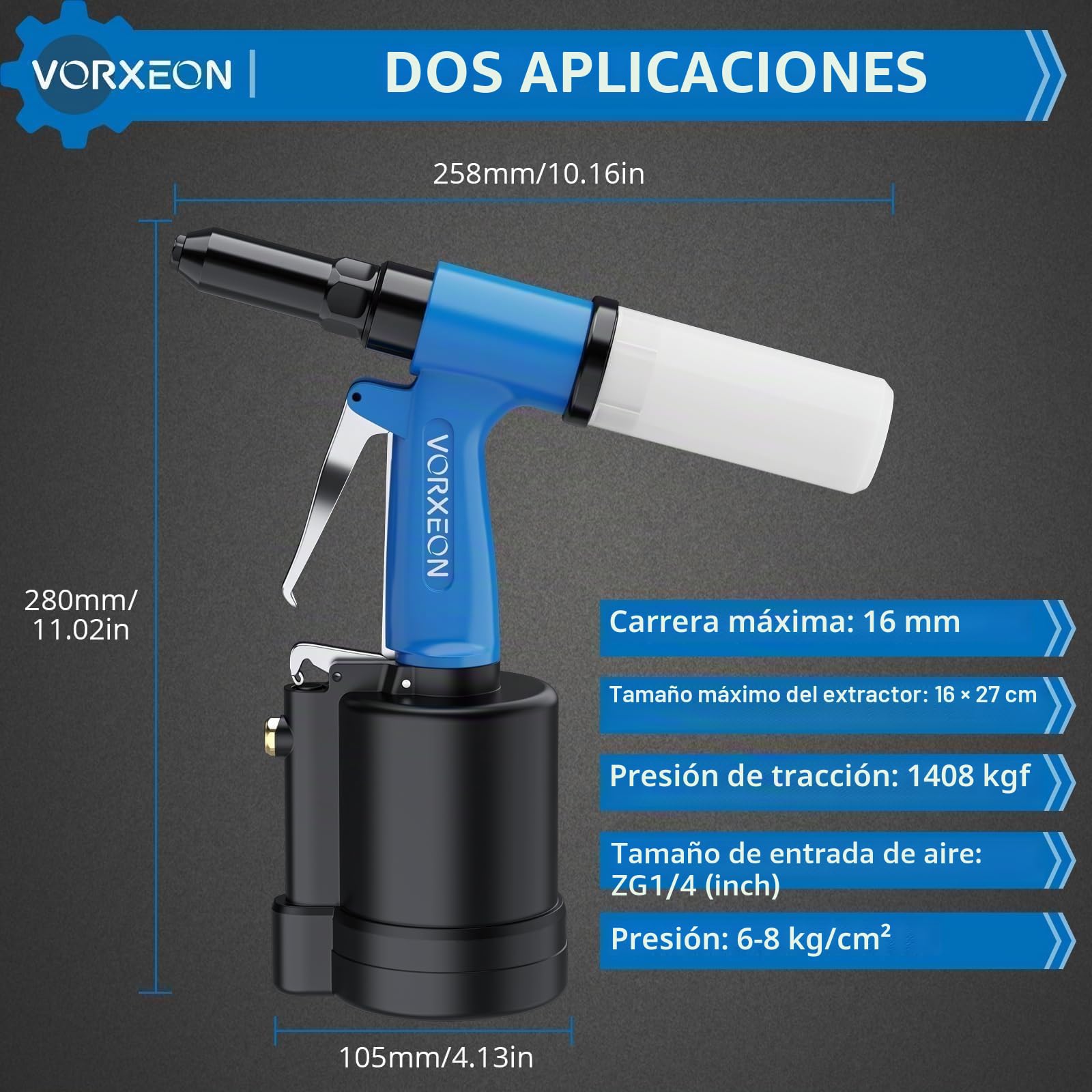 Remachadora Neumática con 4 Boquillas 2.4mm 3.2mm 4mm 4.8mm 1408KGF Pistola de Remachadora Hidraulica para Automóviles Coche Garaje Barco