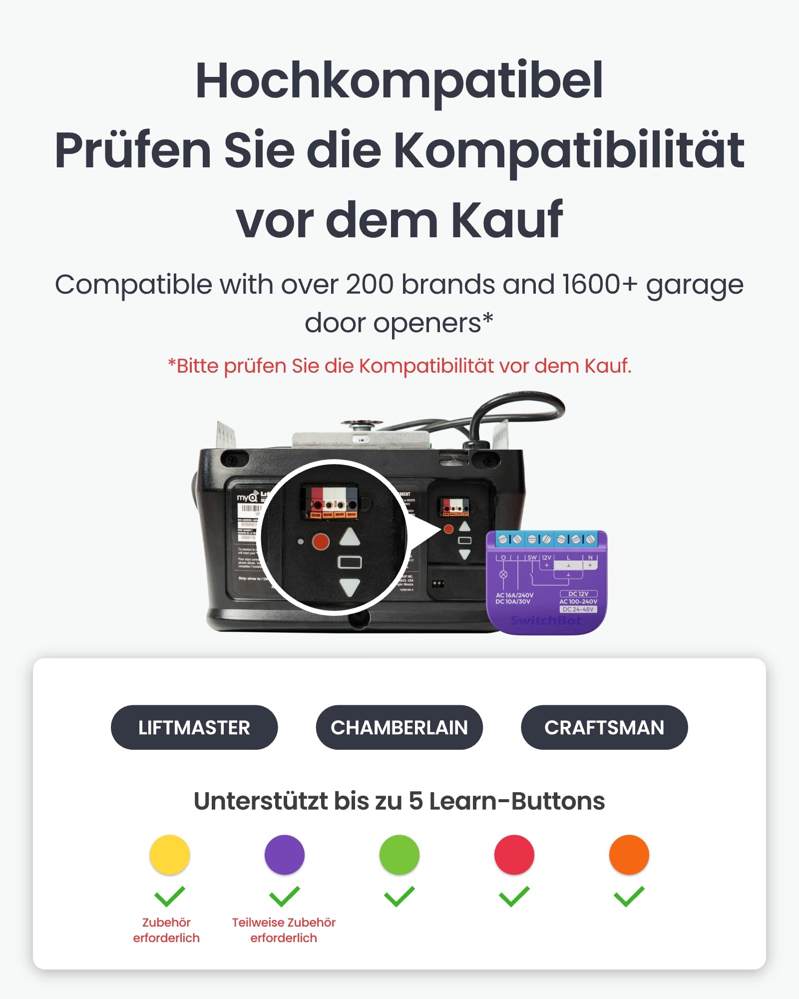 SwitchBot Smart WLAN Garagentoröffner, New Matter-zertifiziert, APP-Steuerung, Alexa/Google/Siri/IFTTT/SmartThings unterstützt, Mehrere Benachrichtigungsmodi, Kein Hub erforderlich