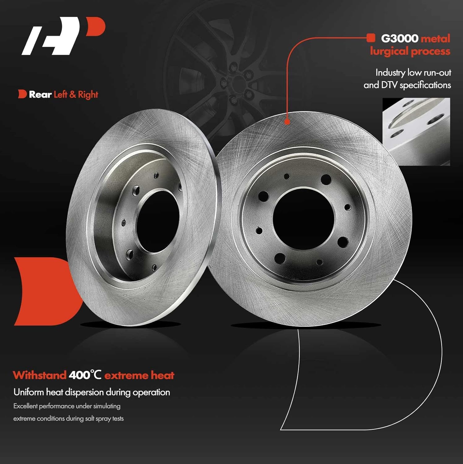 A-Premium Rear Solid Disc Brake Rotors Compatible with Select Kia Models - Spectra 2004-2009, Spectra5 2005-2009, 2.0L, 2-PC Set