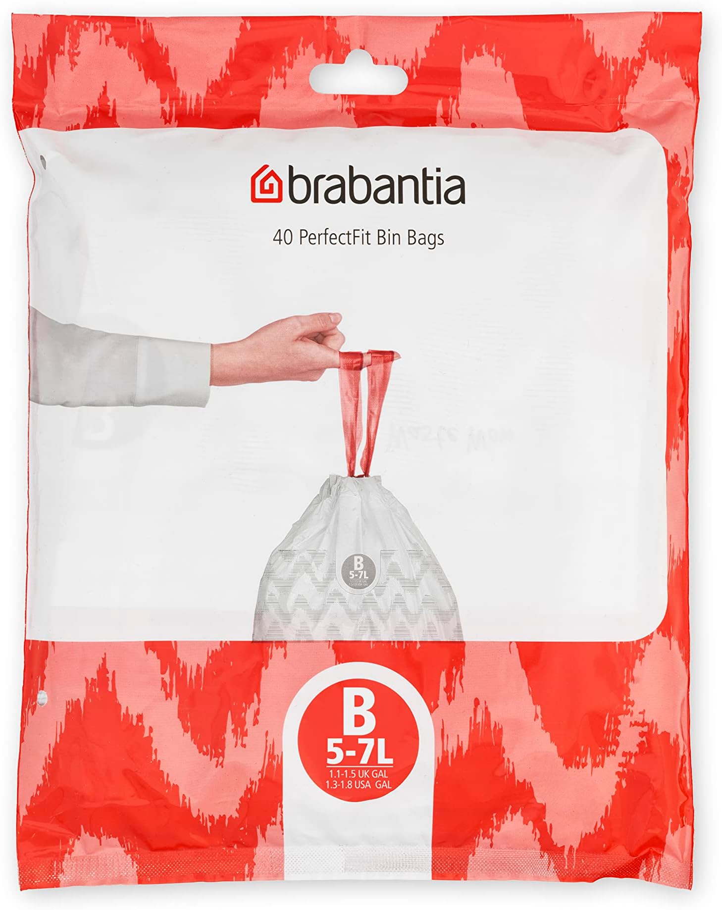 Brabantia PerfectFit Bin Liners (Size B/5 Litre) Thick Plastic Trash Bags with Tie Tape Drawstring Handles (40 Bags),White,137747