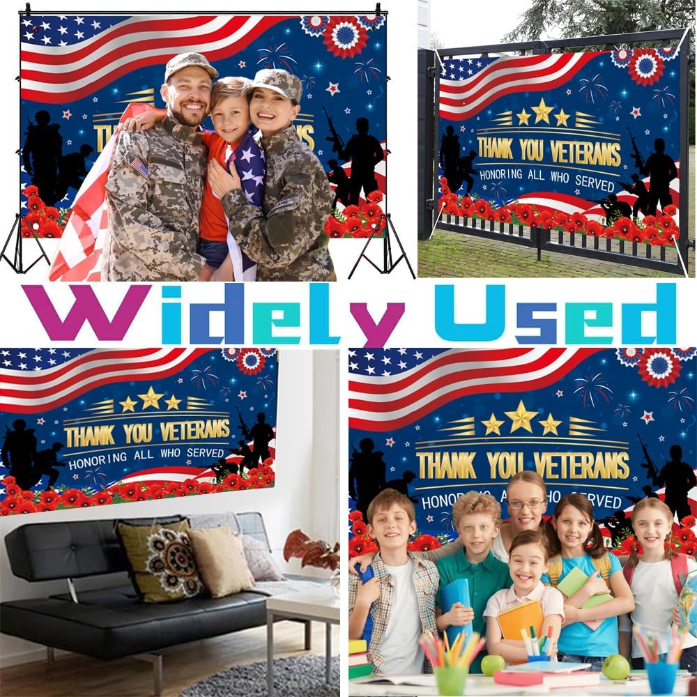 Veterans Day Backdrop, Veterans Day Decorations 72 x 44'' Thank You Veterans Banner Honoring All Who Served Patriotic Decororations for Home Party Supplies
