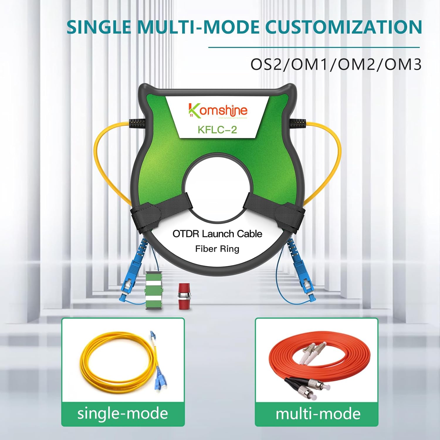KOMSHINE FTTH Launch Fiber Cable SC UPC to LC UPC Connectors OTDR Launch Cable Box Multi Mode MM Fiber 62.5/125um for 500 Meters Fiber Optic Dead Zone Eliminator Used with Optical OTDR