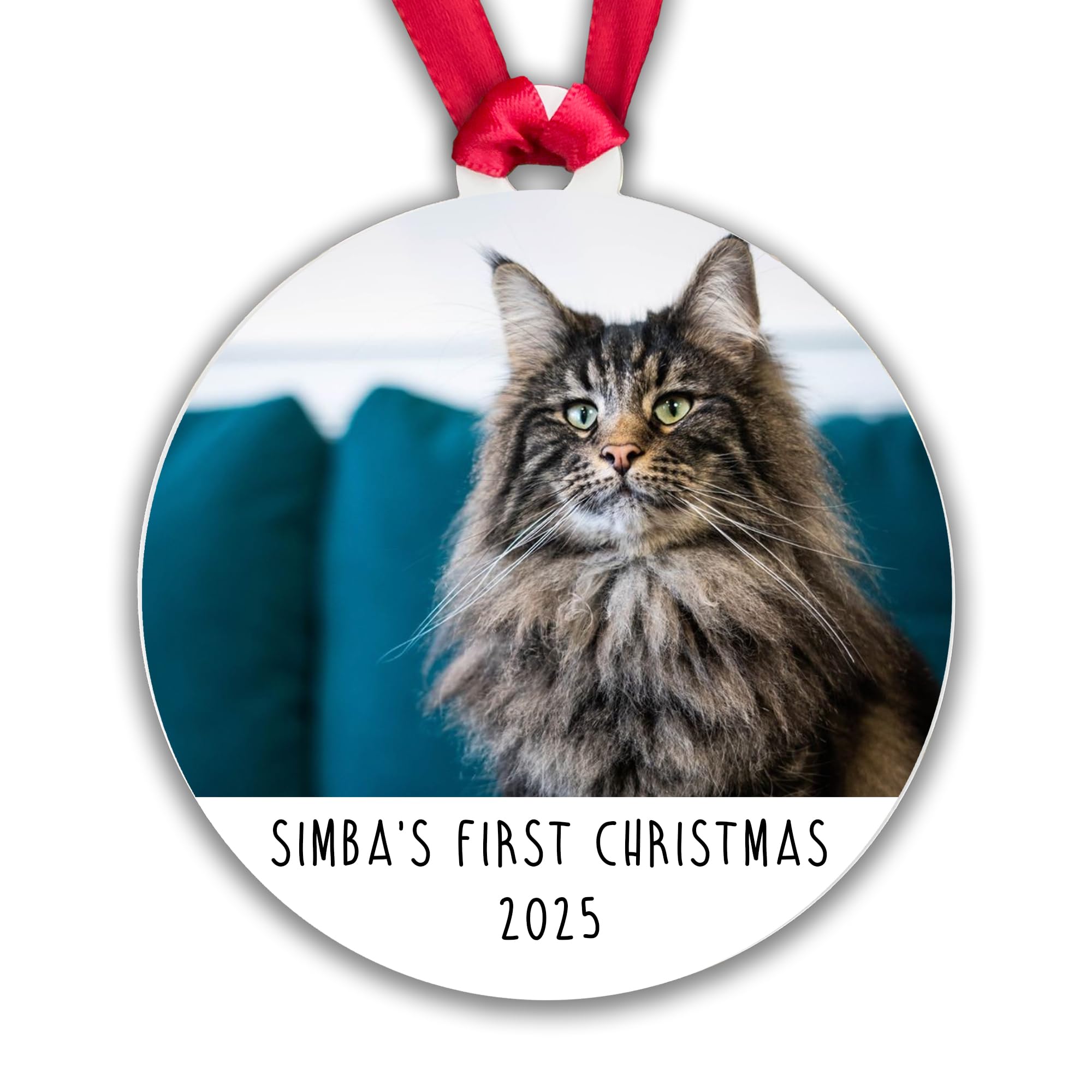 Personalised Cat's First Christmas Photo Bauble, Kitten Cat or Pet Xmas Tree Decoration