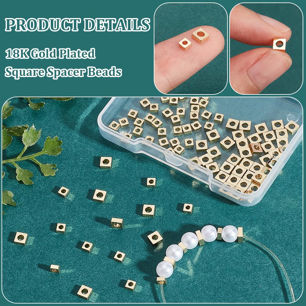 BENECREAT 200 Stück 925 Sterling Silber Perlen - Quadratische Würfel Perlen