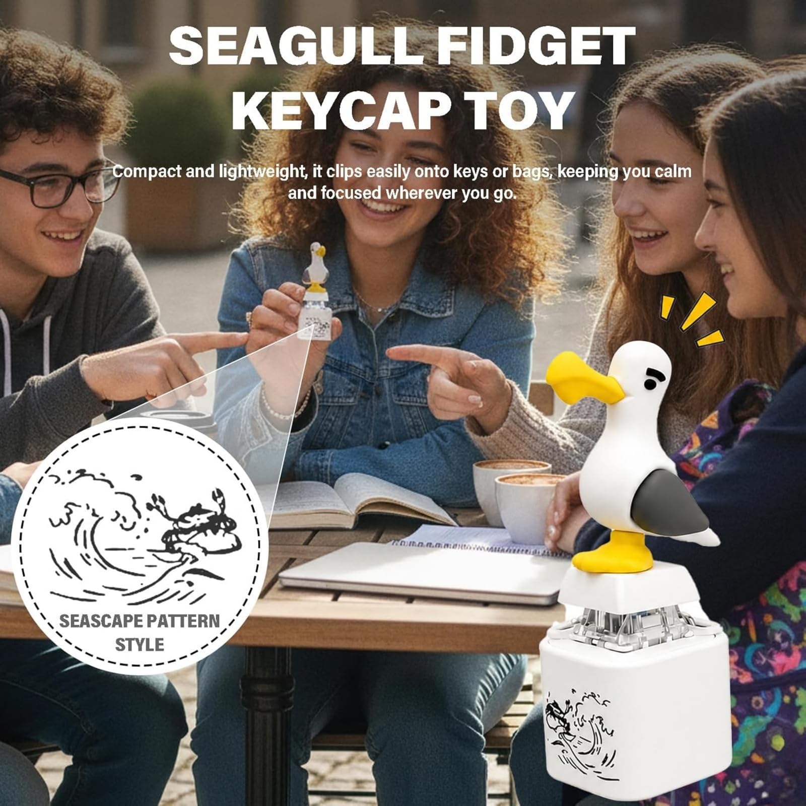 Llavero con botón de Sonido Seagull Mine (Gaviota ¡Mío!), Fidget Clicker Recargable con Sonido Real y luz LED, Llavero sensorial portátil, Divertido Juguete Interactivo antiestrés (#A4Pcs)