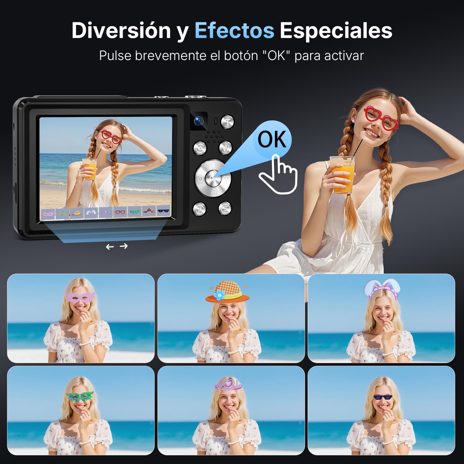 Cámara Digital 4K Cámara de Fotos 64MP Compacta con Doble Cámara, Autofocus, Pantalla IPS de 2,8 Pulgadas, Zoom Digital 16X, Antivibración, 2 Baterías, Tarjeta de 32GB para Adolescente, Principiante