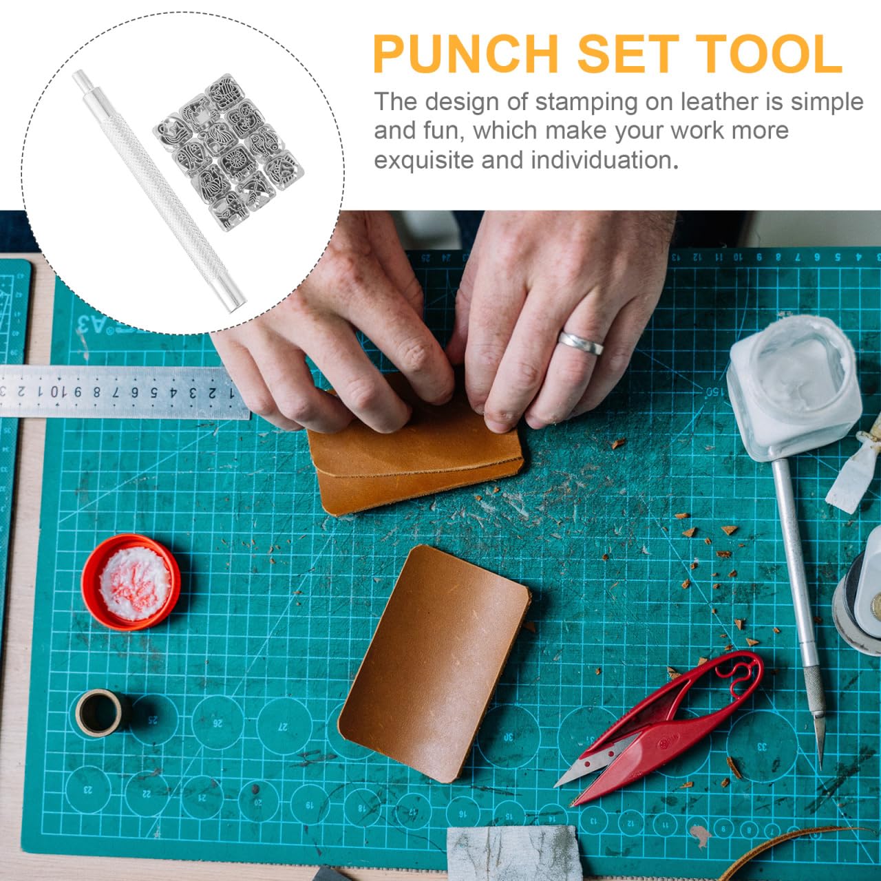 12 Leather Stamping Tool Kit with 13 Pcs Stamps for DIY Leather Crafting Ideal for Shoes Bags and Belts, Silver1, 9.30X0.80X0.80CM - Image 4