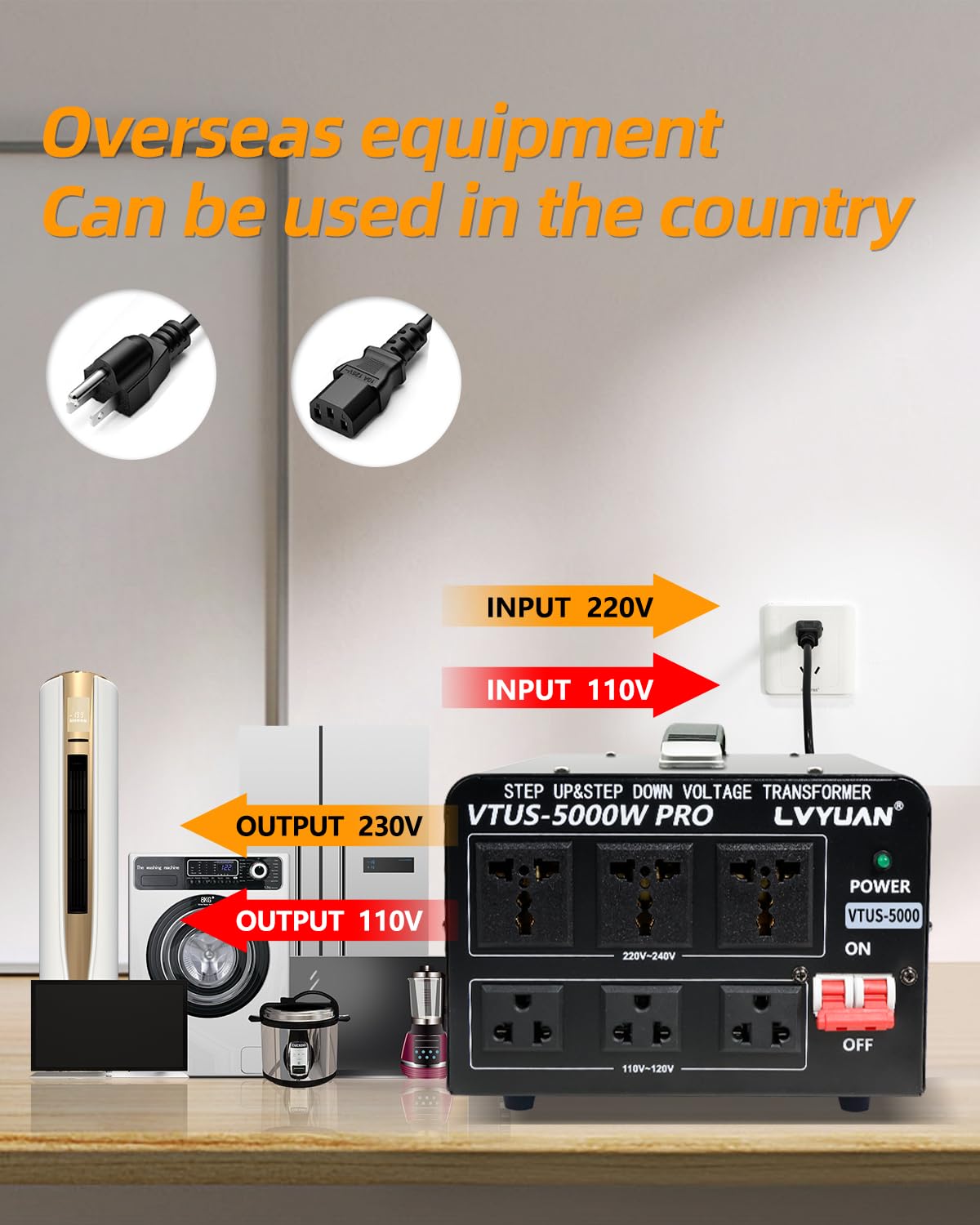 LVYUAN Convertitore di tensione da 5000 Watt, resistente, convertitore Step Up Step Down AC 110 V/120 V/220 V/240 V con cablaggio rigido
