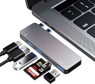 USB C Hub, 6 in 1 Type C HUB Adapter with 3 x USB 3.0 Ports, TF/SD Card Reader, USB C Port, 40Gb/S Speed. Compatible for M...