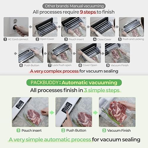 Miniatura 5 de Máquina selladora al vacío inalámbrica, potente succión, sellado manos libres completamente automático, batería de iones de litio recargable USB-C,