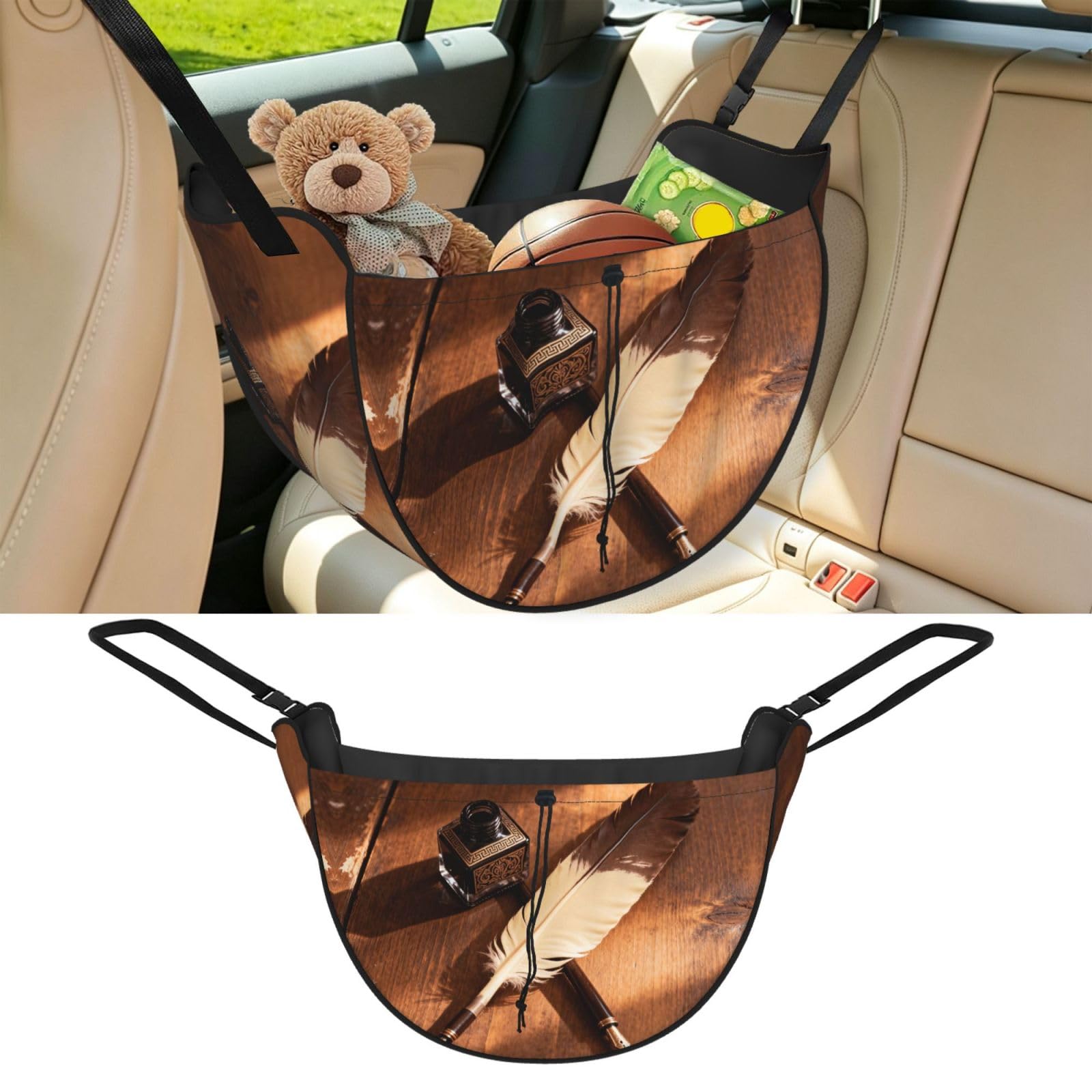 Cntdbu Black Feather Ink Bottle Car Seat Organizer-Backseat Storage Bag For Travel