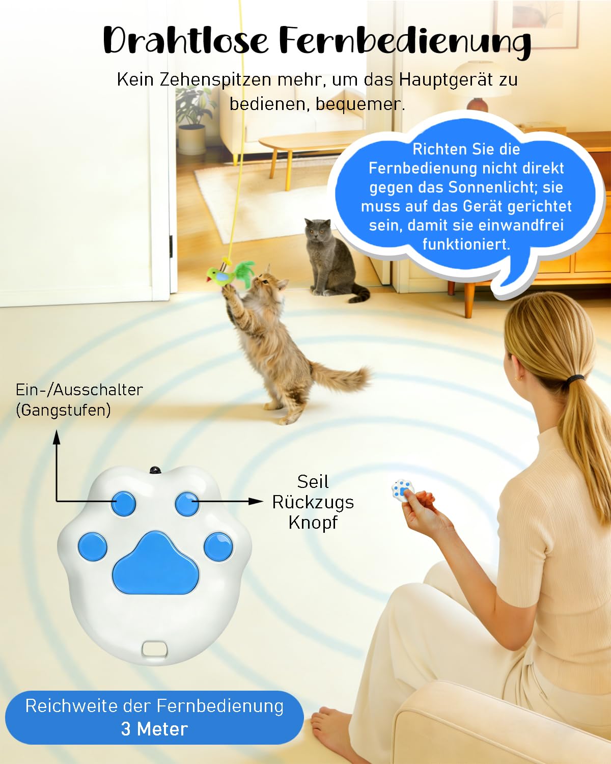 Nefeeko Elektrisches Katzenspielzeug, Interaktives Katzenspielzeug | Automatisch Einziehbar, USB Wiederaufladbar, 360° Automatische Bewegung, Hängendes Design, katzenspielzeug Für türrahmen
