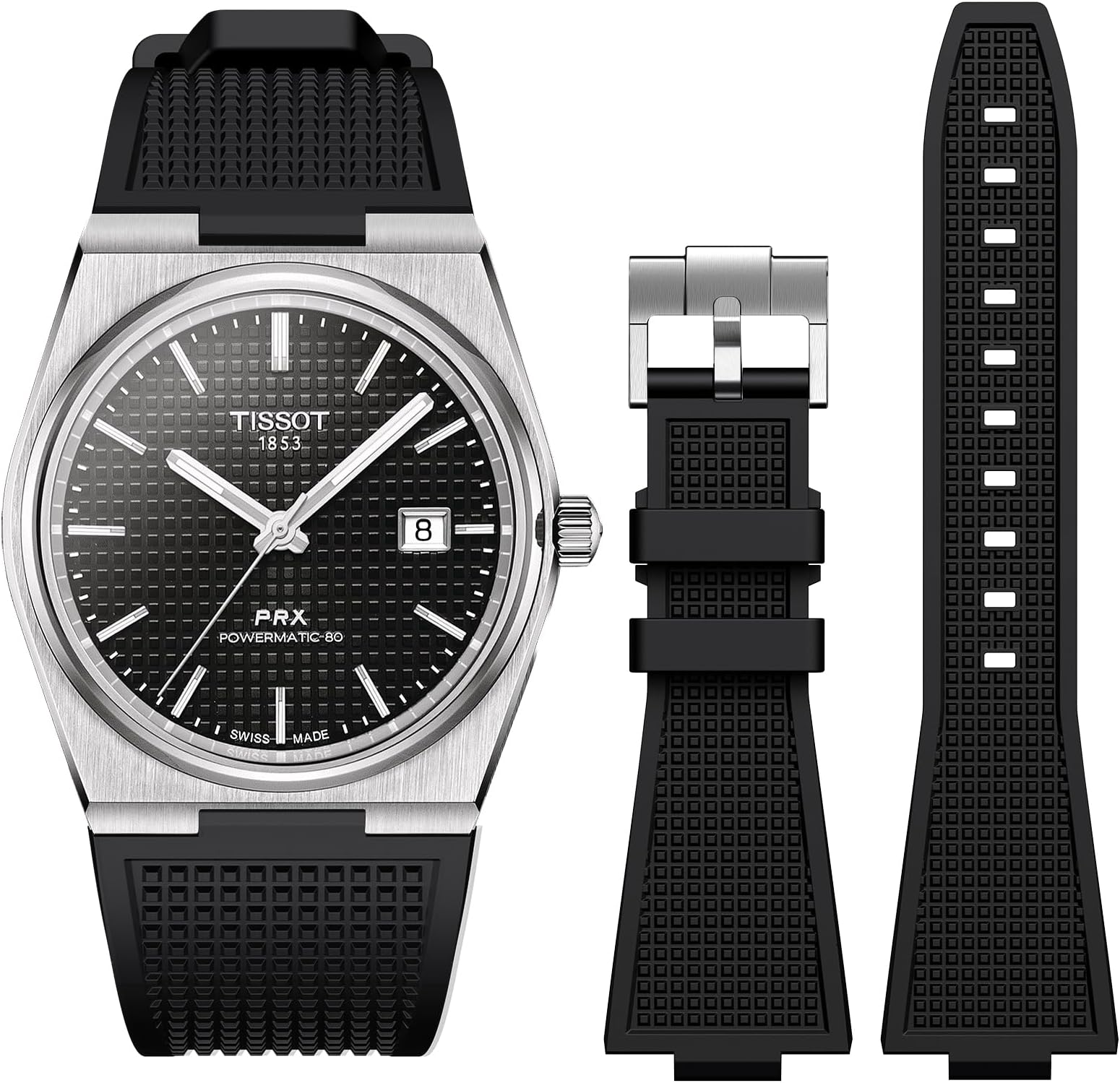 Strap for Tissot PRX Watch,Soft Fluororubber Band for PRX Powermatic 80,12mm Men Women Replacement FKM Bands for Tissot PRX Series Watch 40mm