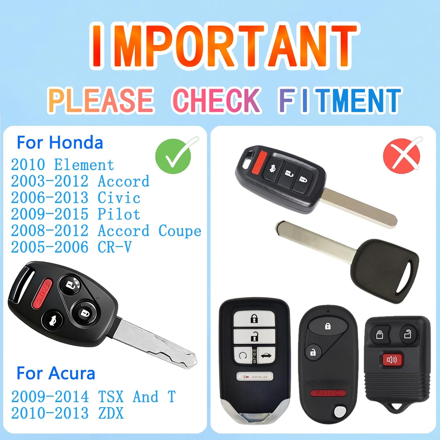 Key Fob Cover Shell Compatible with Honda Accord 2003-2012,Civic EX 2006-2013,Pilot 2009-2015,CR-V 2005-2006 - Premium Durable,Scratch-Resistant,Cutting NOT Required (Button4-Black)