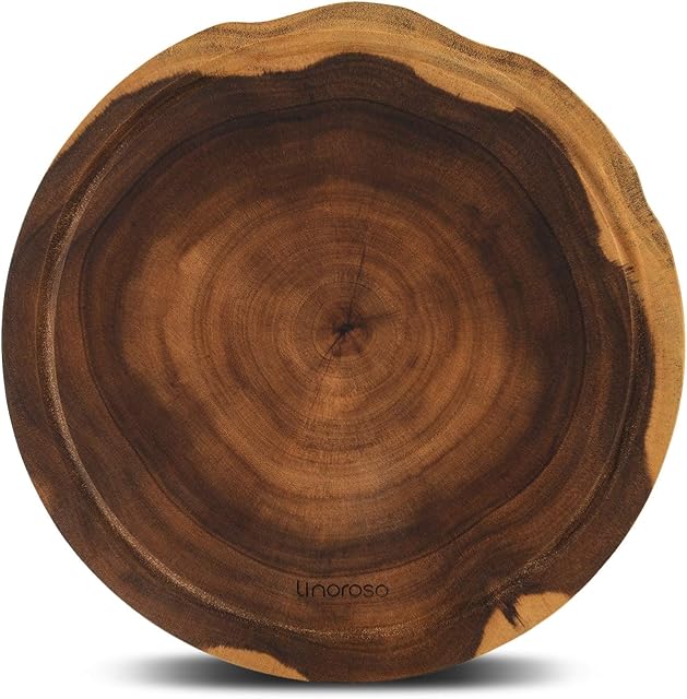 Linoroso Round Cutting Board, Exquisite Non-Splicing Acacia Wood Cheese Board, Reversible Round (Dia.30cm) Charcuterie Board with Juice Groove (Non-Exact Round, Follow Actual Shape of Wood)