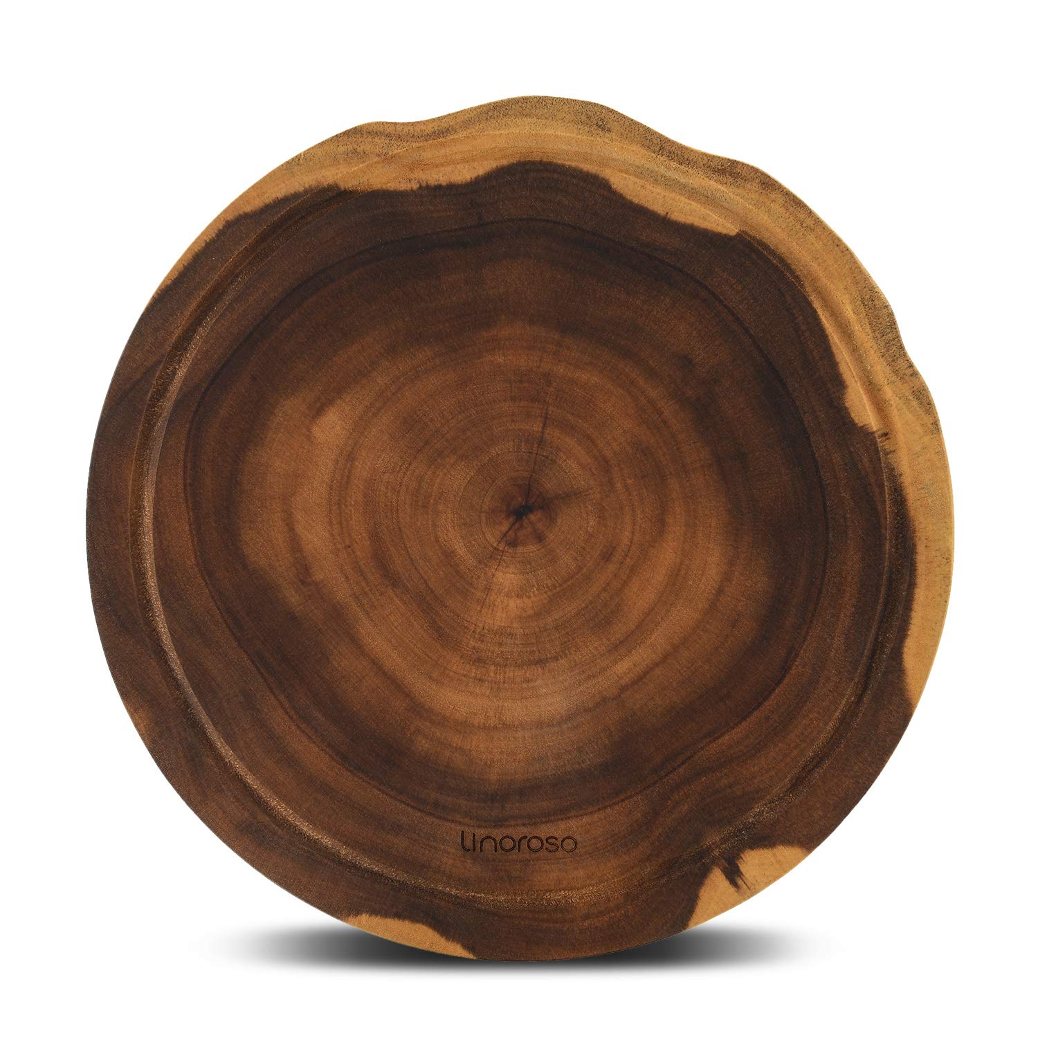 Linoroso Planche a decouper ronde en bois d'acacia disponible comme Plateau de charcuterie Planches à fromage Planche de petit déjeuner avec Canal à jus Antidérapant Anti-coupure - 30,4cm de diamètre