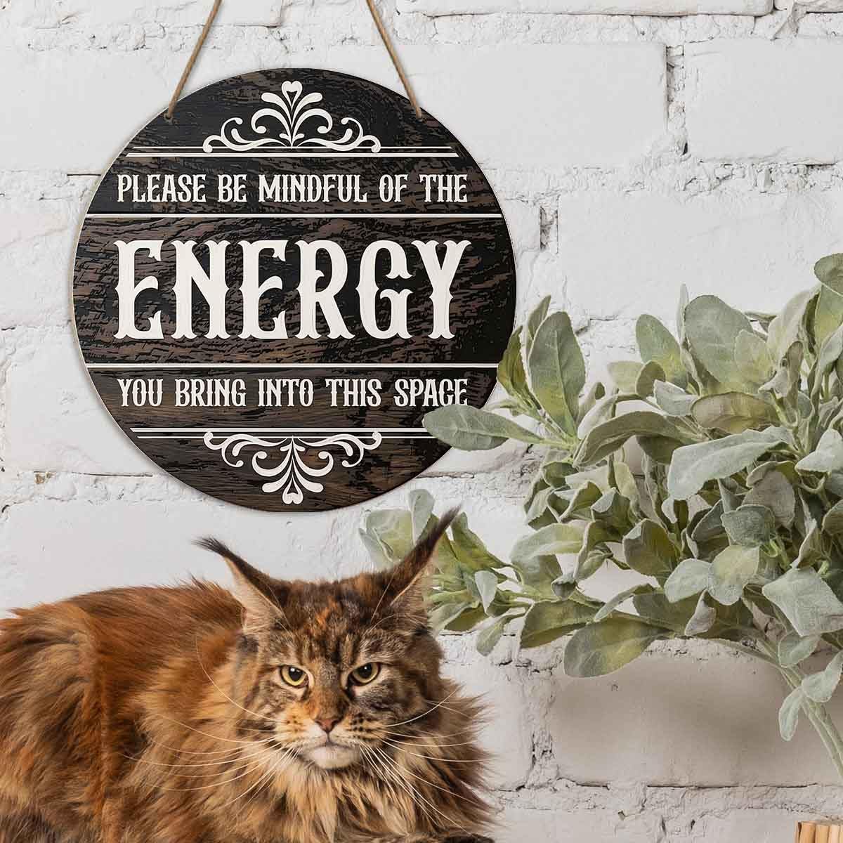 12 Inch Large Mindful Energy Wood Sign - Please Be Mindful Of The Energy You Bring Into This Space - Eye of Horus Celestial Wall Decor - Spiritual Zen Home Office Sign - Positive Vibes Healing Gift for Yoga Studio, Meditation Room image 3