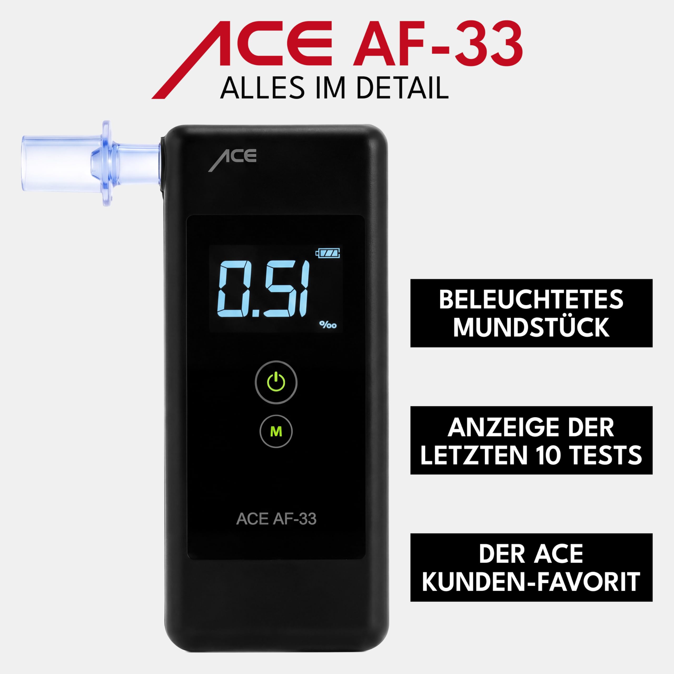 ACE Alcootest AF-33 - l'alcootest no. 1 Selon Auto Bild (comparaison 2023) - alcootest/promilletest précis de la Police