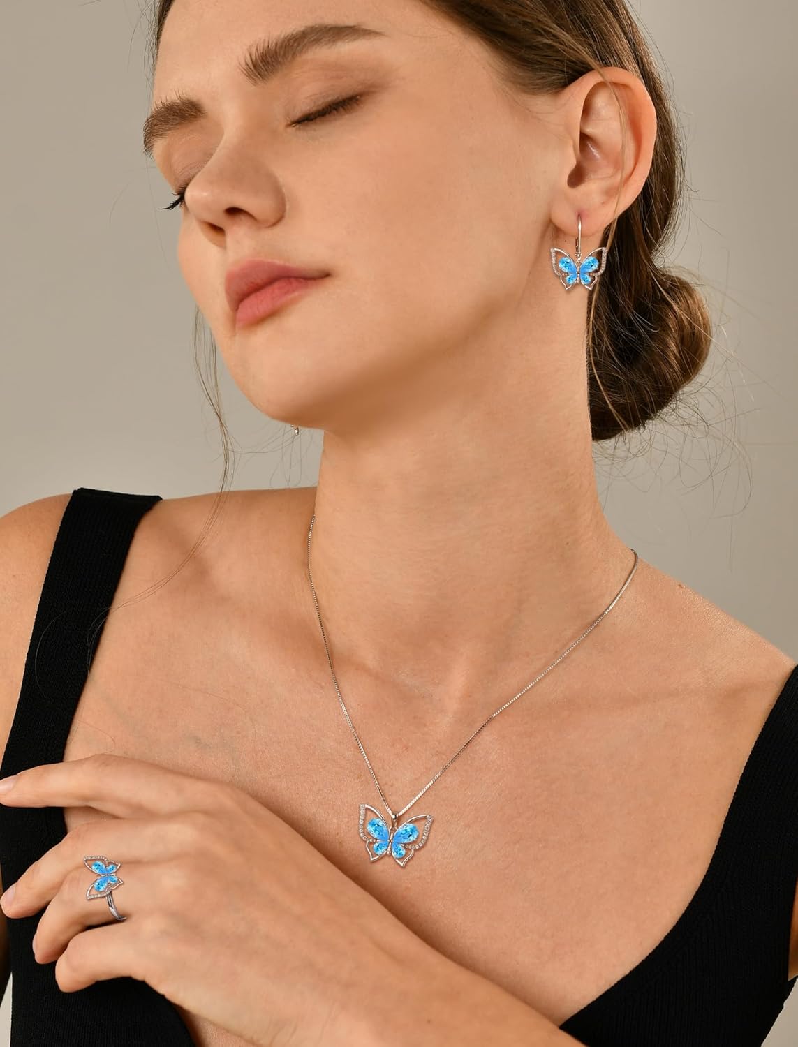 YL Women's Butterfly Necklace 925 Sterling Silver Flower Rose Pendant Birthstone Halo Jewelry - Image 3