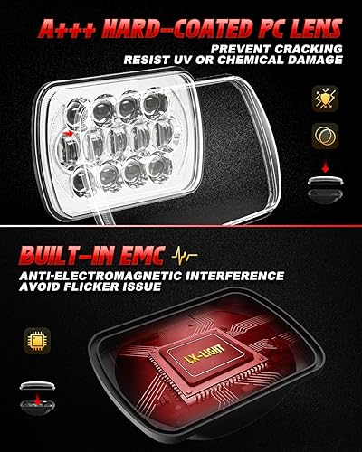 Miniatura 10 de LX-LIGHT 105W 1000% negro brillante H6054 5x7 7x6 LED faros DRL antideslumbrante Hi/Low Sealed Beam Compatible con Jeep Wrangler YJ Cherokee XJ