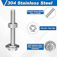 Vista 4 de Therwen Juego de 80 tornillos de cabeza hexagonal de acero inoxidable, tuercas, arandelas de bloqueo plano, pernos y tuercas gruesos de acero