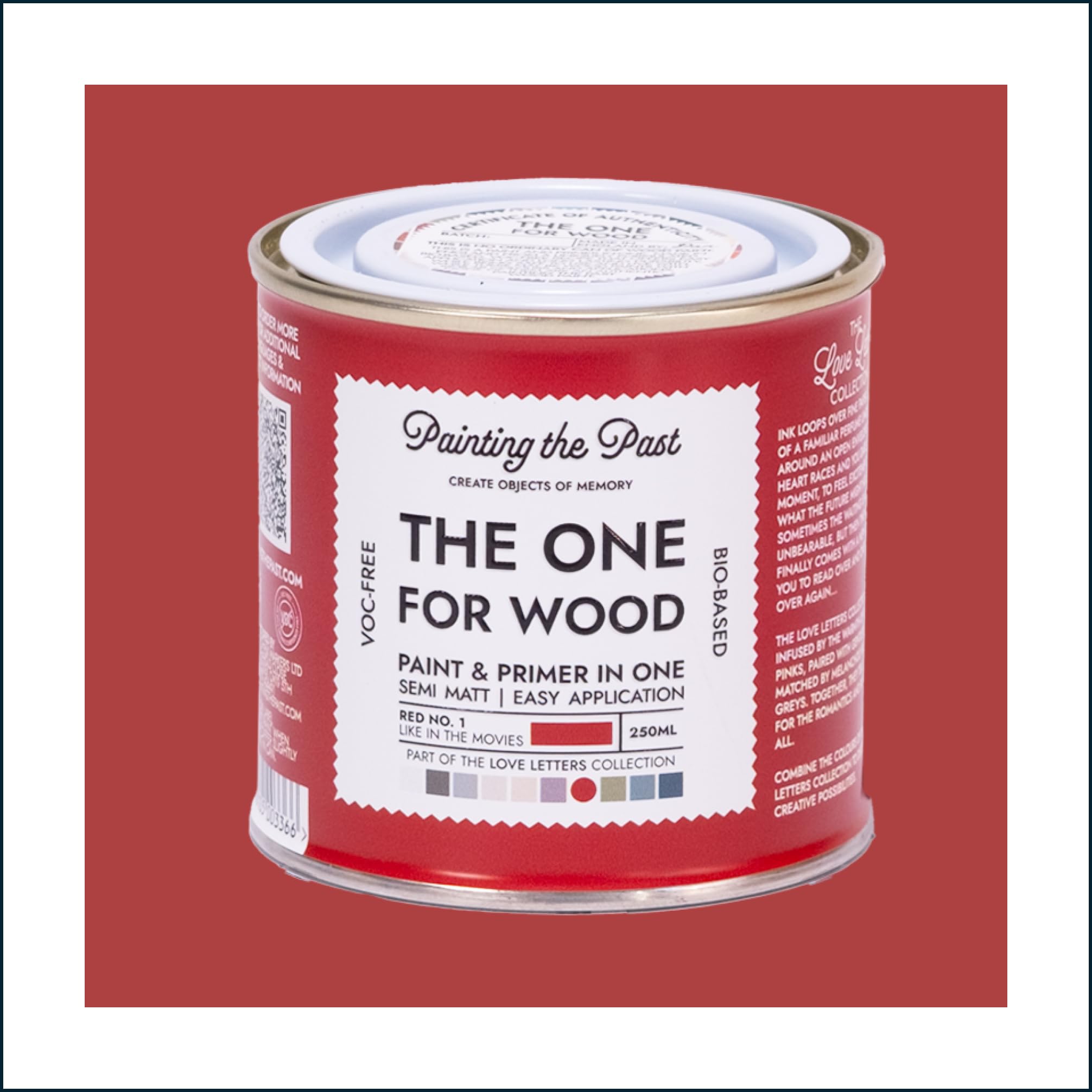 The One for Wood Paint & Primer 250ml Red No. 1 Like In The Movies | Semi Matt Finish, Bio-Based & VOC-Free Formula for Wooden Furniture & Surfaces | Durable & Easy Indoor Home Decorating