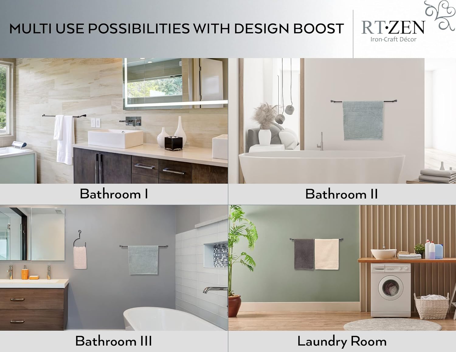 RTZEN Farmehouse Bathroom Towel Holder - Wrought Iron Matte Metal Black Towel Bar Wall Mount Rod - Handmade Home Decor Metal Kitchen Hanger Bar (26'' - Fits 24 Inch Towels)