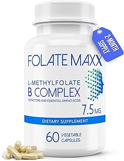 L Methylfolate 7.5mg with Active Vitamin B Complex – 60 Capsules – High Potency 5-MTHF with B6 Blend and Methyl B12 Supplement – 3-in-1, Non-GMO, Gluten Free (2-Month Supply)